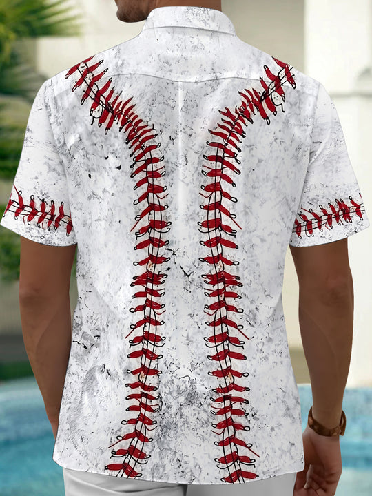 Baseball Print Men's Pocket Short Sleeve Shirts