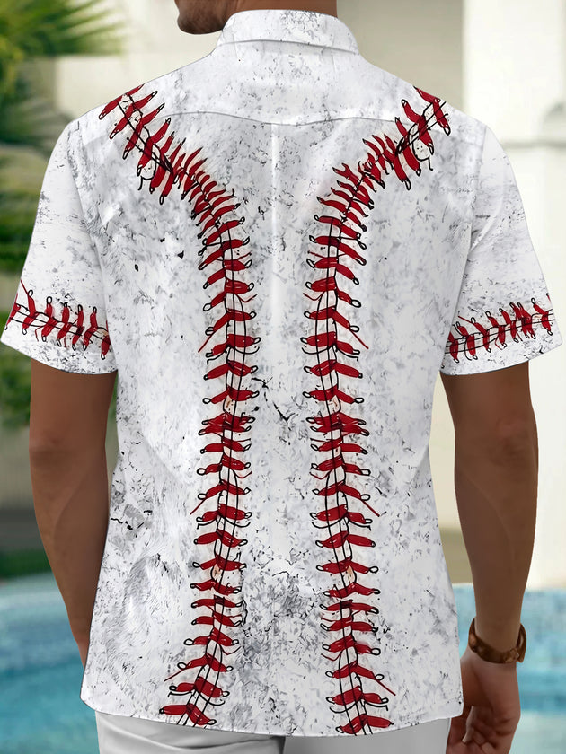 Baseball Print Men's Pocket Short Sleeve Shirts