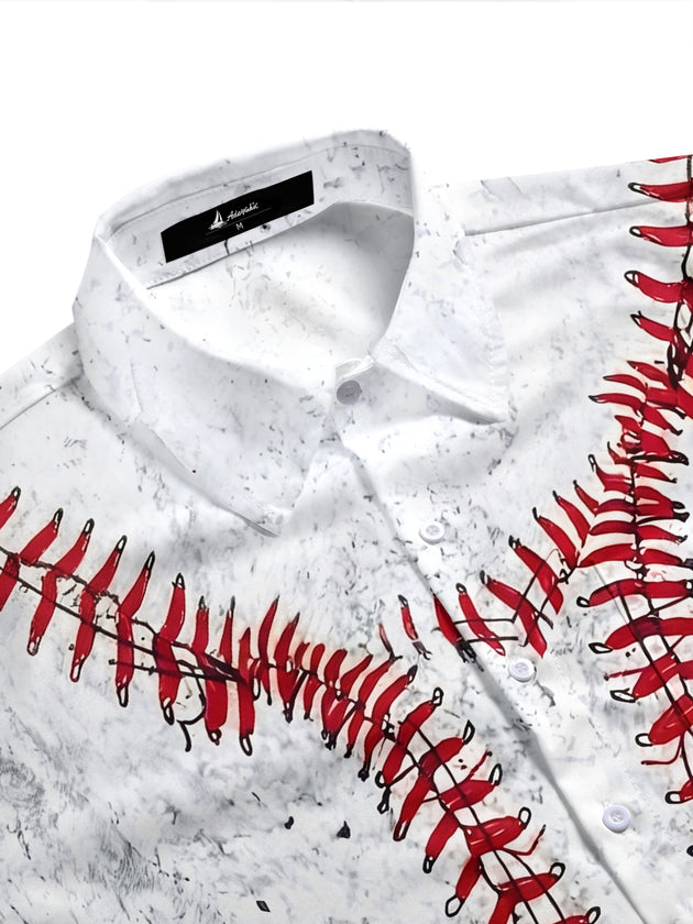 Baseball Print Men's Pocket Short Sleeve Shirts