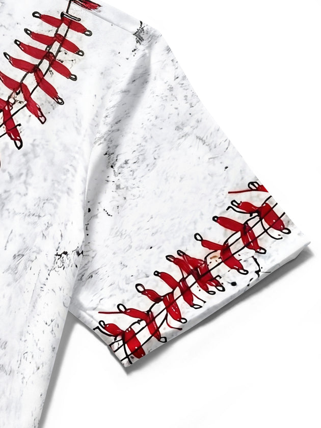 Baseball Print Men's Pocket Short Sleeve Shirts