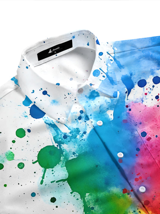 men's art print shirt side view
