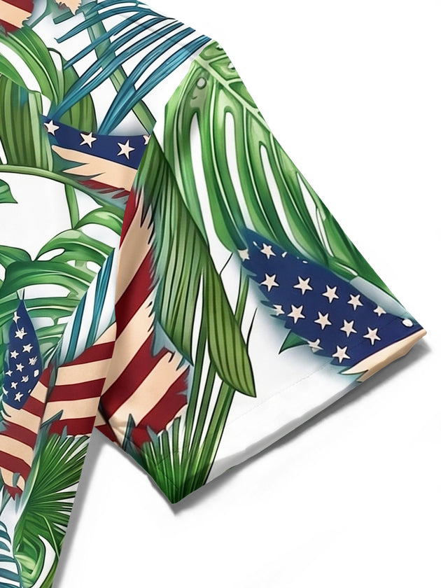 American Flag Leaf Print Men's Pocket Short Sleeve Shirts