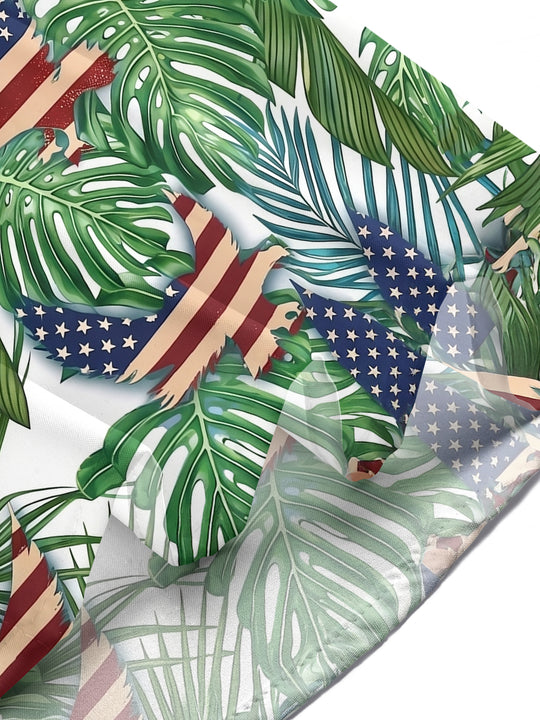 American Flag Leaf Print Men's Pocket Short Sleeve Shirts