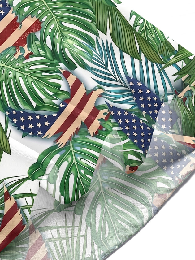 American Flag Leaf Print Men's Pocket Short Sleeve Shirts