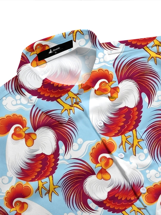 Rooster Print Men's Pocket Short Sleeve Shirts