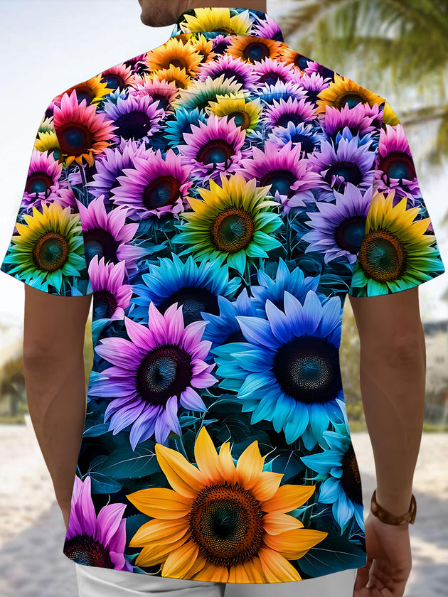 Sunflower Print Men's Pocket Short Sleeve Shirts