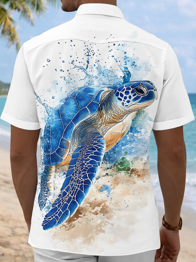 Turtle Print Men's Pocket Short Sleeve Shirts
