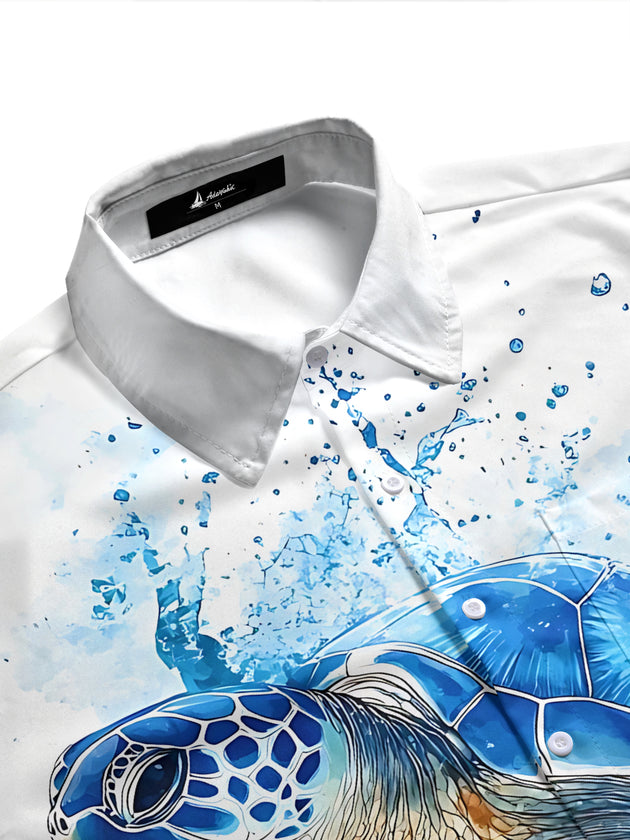 Turtle Print Men's Pocket Short Sleeve Shirts