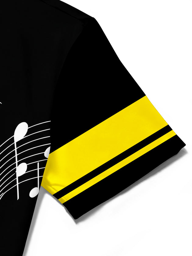 Saxophone Note Print Men's Pocket Short Sleeve Shirts