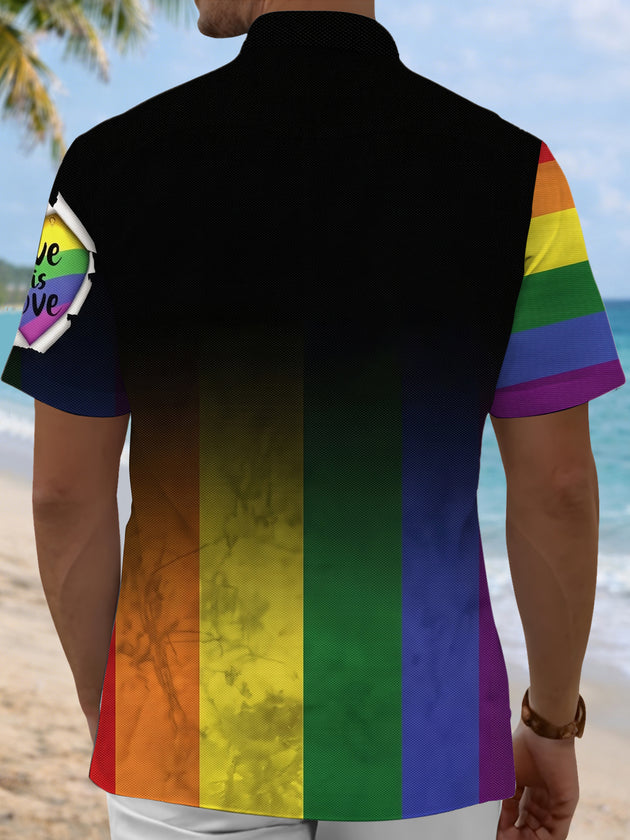 Pride Month Gradient Print Men's Pocket Short Sleeve Shirts