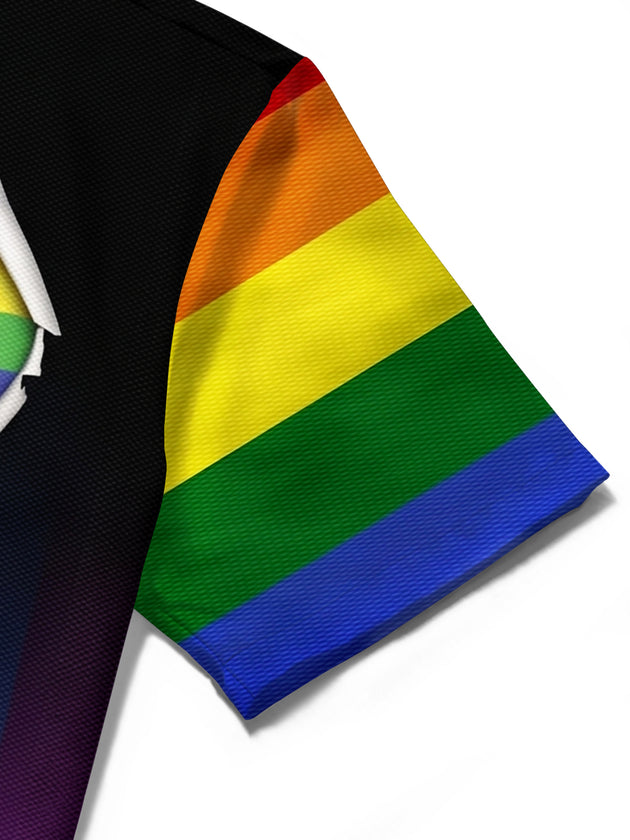 Pride Month Gradient Print Men's Pocket Short Sleeve Shirts