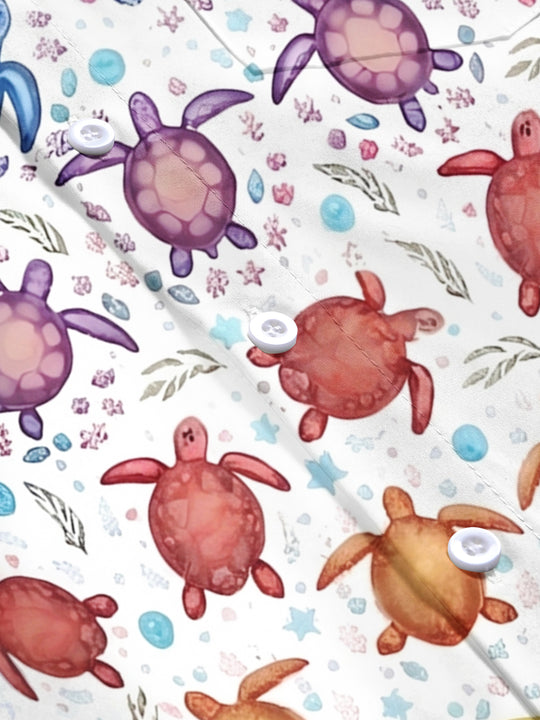 Pride Month Turtle Hawaiian Print Men's Pocket Short Sleeve Shirts