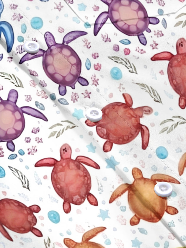 Pride Month Turtle Hawaiian Print Men's Pocket Short Sleeve Shirts