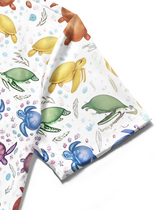 Pride Month Turtle Hawaiian Print Men's Pocket Short Sleeve Shirts