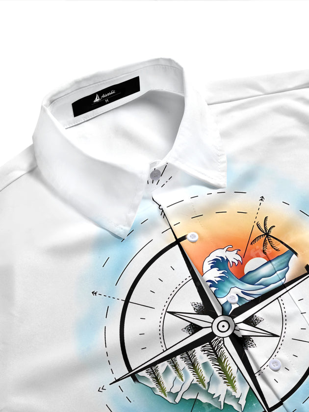 Compass Map Print Men's Pocket Short Sleeve Shirts