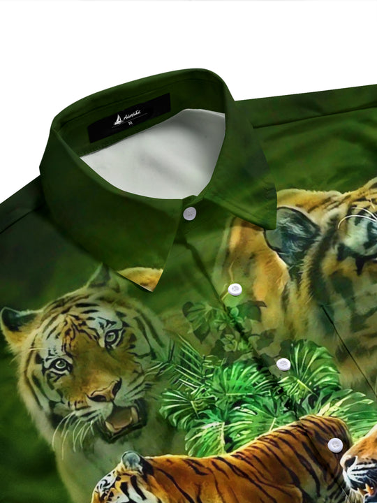 Tiger Print Men's Pocket Short Sleeve Shirts