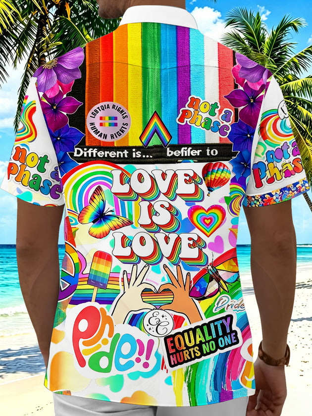 Pride Moon Colorful Letters Men's Pocket Short Sleeve Shirts