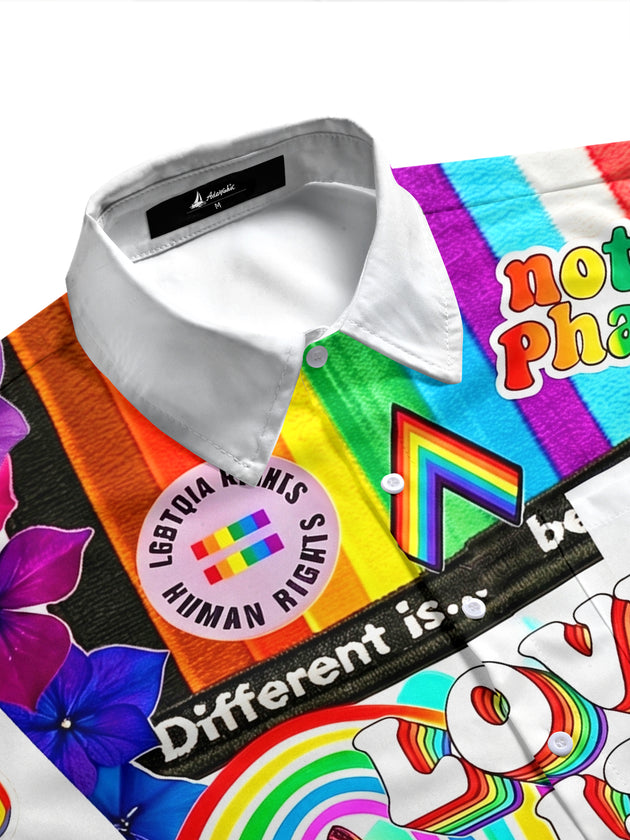 Pride Moon Colorful Letters Men's Pocket Short Sleeve Shirts