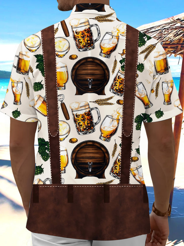 Fun Oktoberfest Beer Traditional Suspender Men's Pocket Short Sleeve Shirts