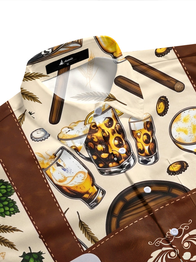 Fun Oktoberfest Beer Traditional Suspender Men's Pocket Short Sleeve Shirts