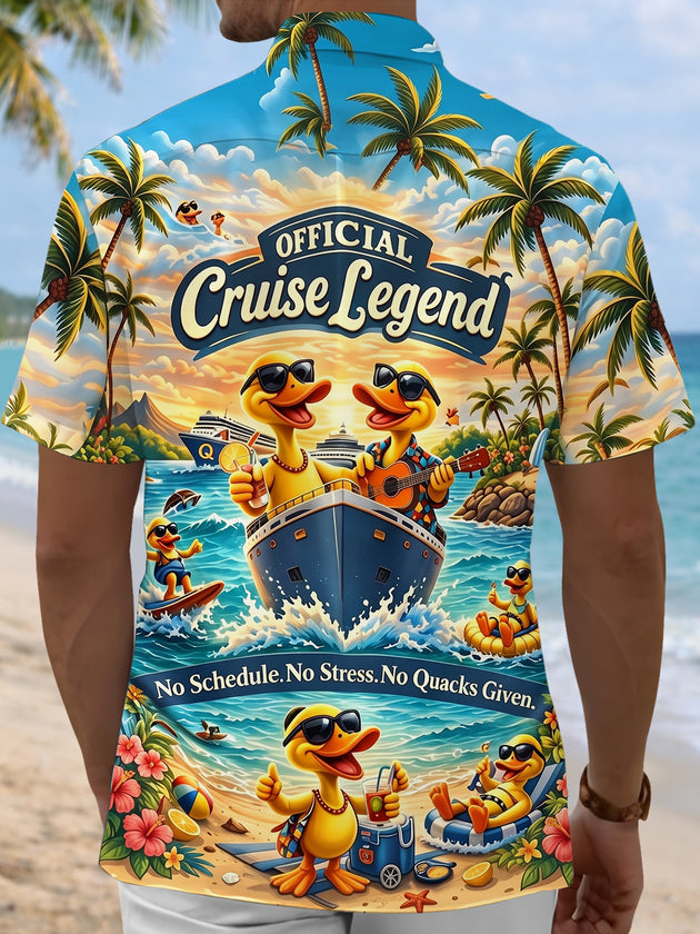 Hawaiian Fun Cruise Legend Vacation Duck Men's Pocket Short Sleeve Shirts