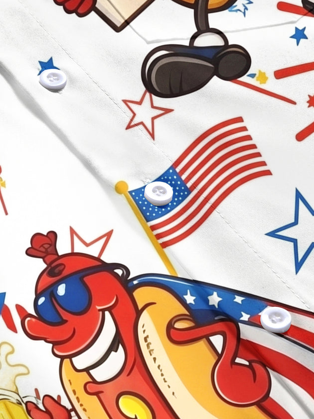 Fun American Flag Hot Dog And Burger Independence Day Men's Pocket Short Sleeve Shirts