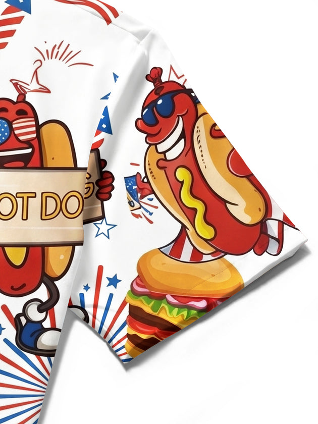 Fun American Flag Hot Dog And Burger Independence Day Men's Pocket Short Sleeve Shirts