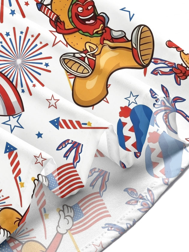 Fun American Flag Hot Dog And Burger Independence Day Men's Pocket Short Sleeve Shirts