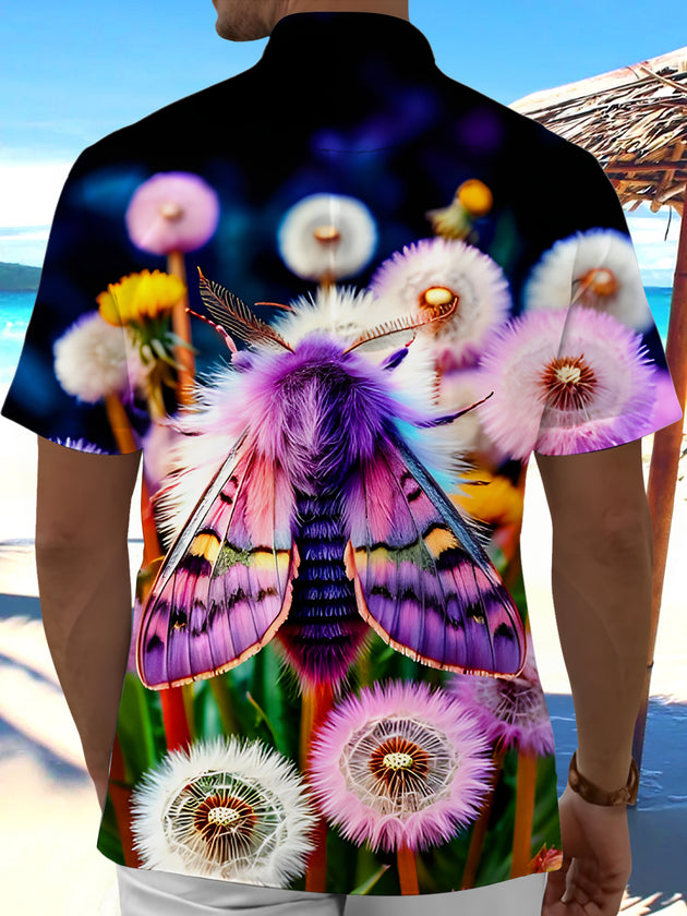 Dandelion And Colorful Moth Art Insect Plant Men's Pocket Short Sleeve Shirts