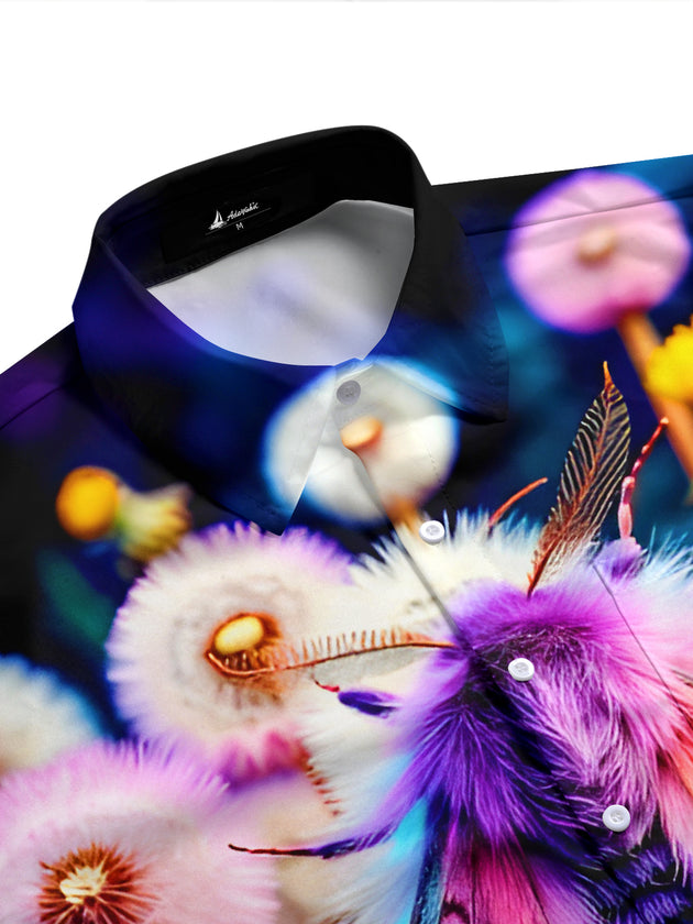 Dandelion And Colorful Moth Art Insect Plant Men's Pocket Short Sleeve Shirts