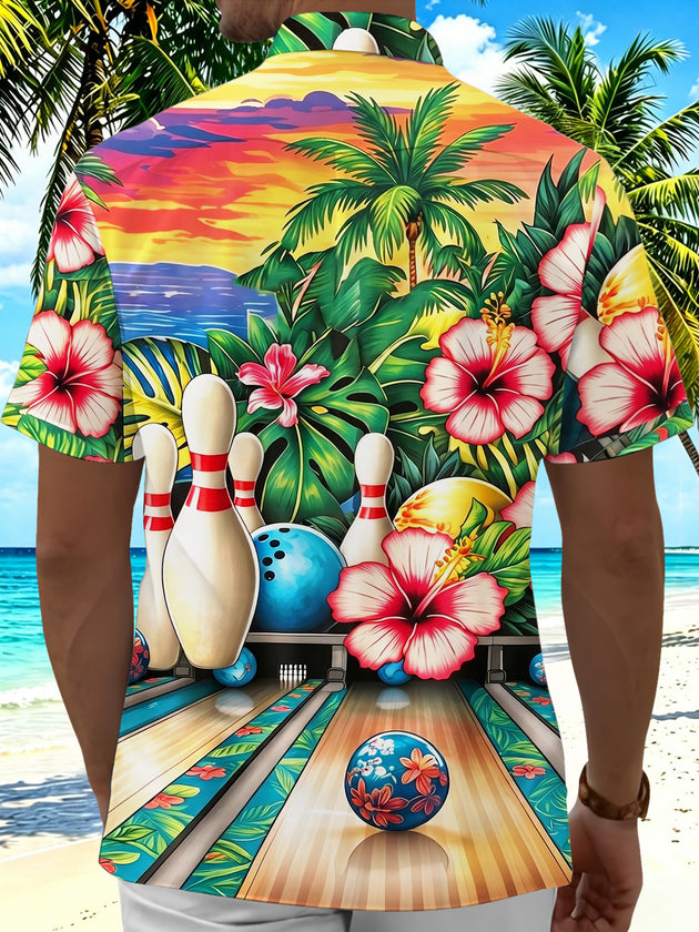 Hawaiian Tropical Floral Bowling Men's Pocket Short Sleeve Shirts