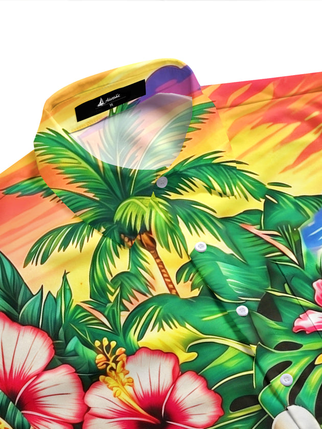 Hawaiian Tropical Floral Bowling Men's Pocket Short Sleeve Shirts