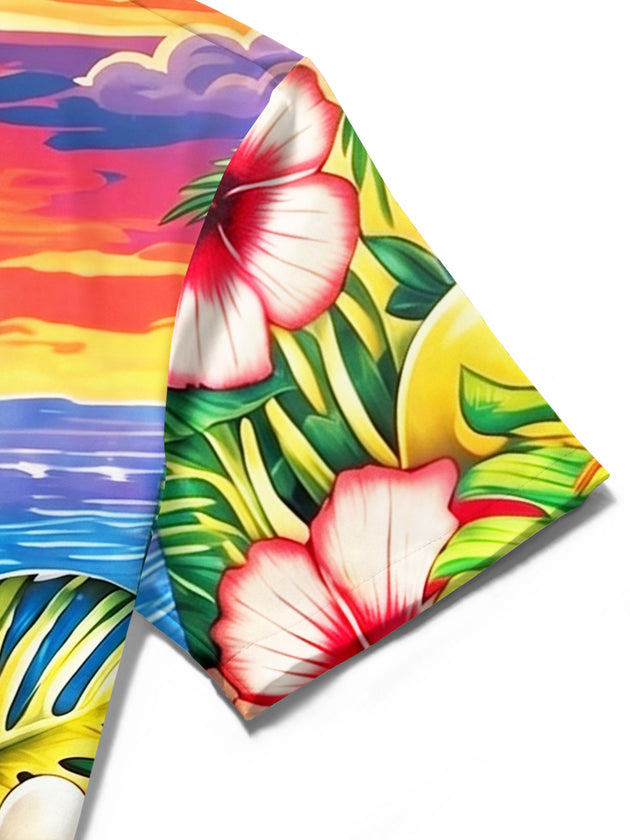 Hawaiian Tropical Floral Bowling Men's Pocket Short Sleeve Shirts