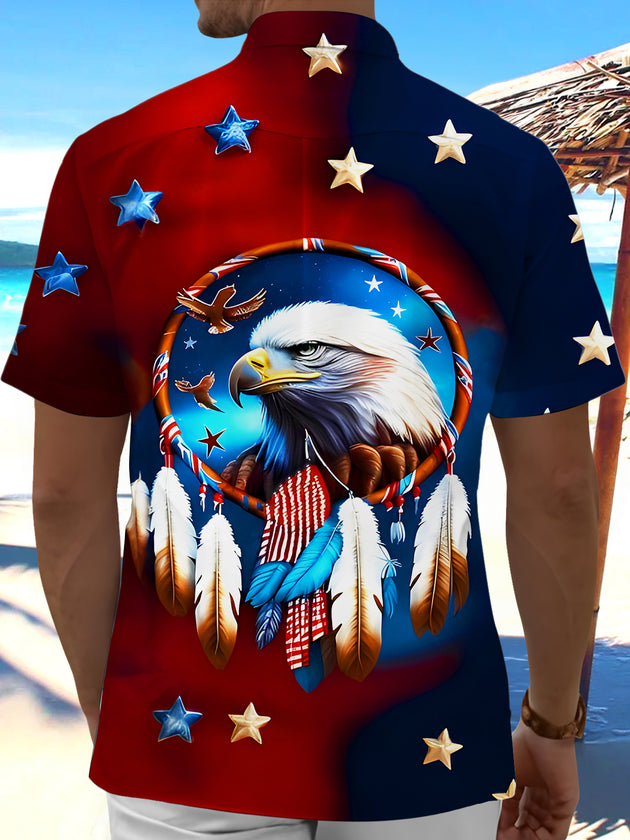 American Flag Dreamcatcher Eagle Independence Day Men's Pocket Short Sleeve Shirts