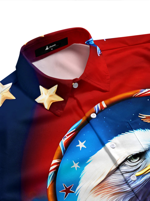 American Flag Dreamcatcher Eagle Independence Day Men's Pocket Short Sleeve Shirts