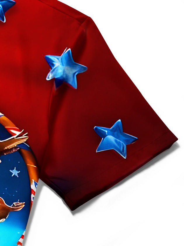 American Flag Dreamcatcher Eagle Independence Day Men's Pocket Short Sleeve Shirts
