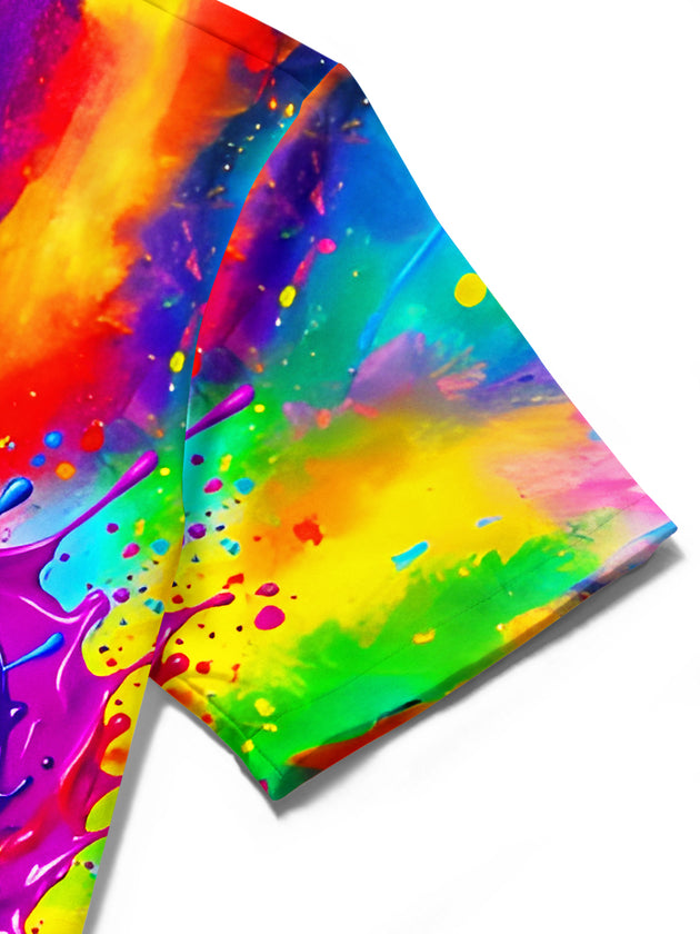 Pride Month Colorful Tie Dye Splatter Art Men's Pocket Short Sleeve Shirts