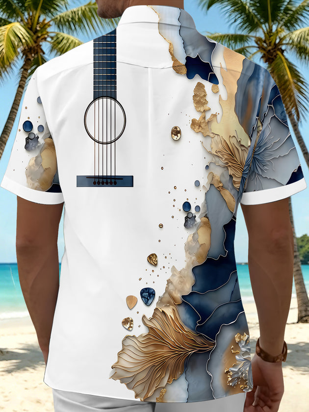 Art Gilded Abstract Marble Texture Guitar Men's Pocket Short Sleeve Shirts