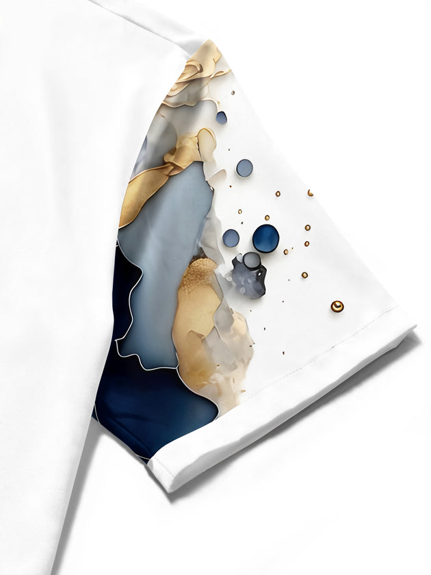 Art Gilded Abstract Marble Texture Guitar Men's Pocket Short Sleeve Shirts