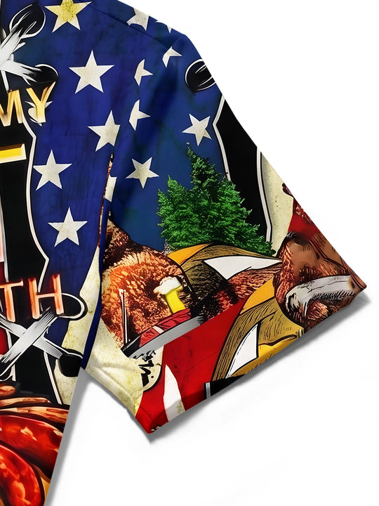 American BBQ Sausage Fun Slogan Independence Day Men's Pocket Short Sleeve Shirts