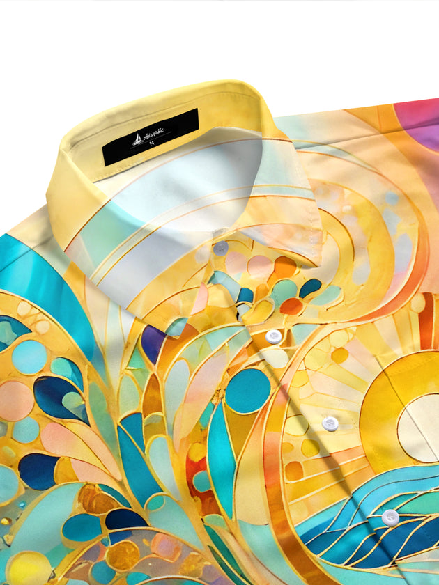 Art Nouveau Sun And Waves Men's Pocket Short Sleeve Shirts
