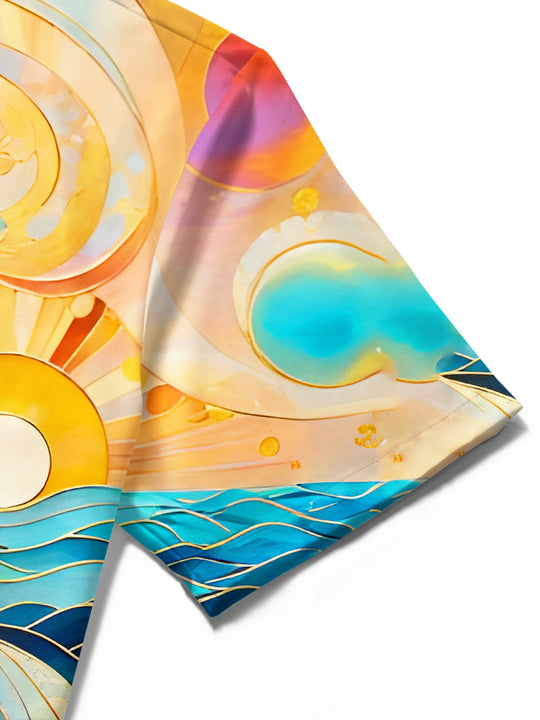 Art Nouveau Sun And Waves Men's Pocket Short Sleeve Shirts