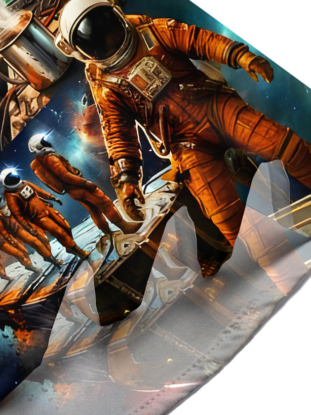 Dark Retro Sci-Fi Astronaut Men's Pocket Short Sleeve Shirts