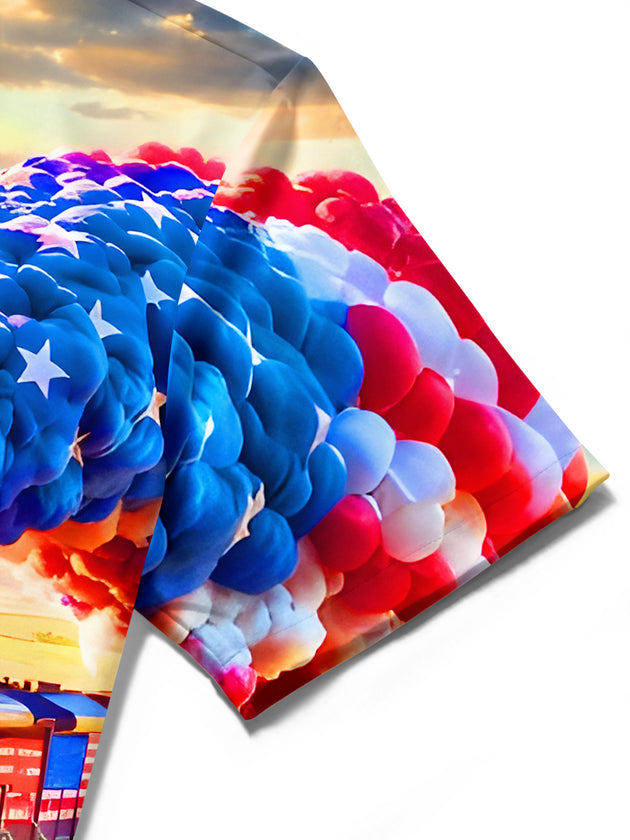 American Flag Retro Train Independence Day Men's Pocket Short Sleeve Shirts