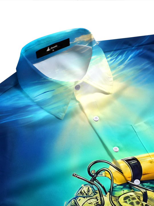 Fun Ocean Environmental Diving Turtle Men's Pocket Short Sleeve Shirts