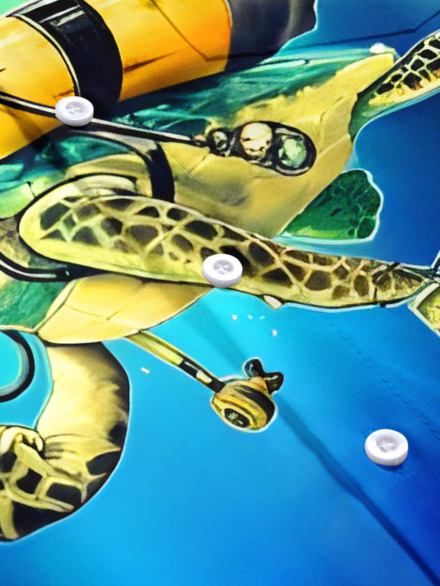 Fun Ocean Environmental Diving Turtle Men's Pocket Short Sleeve Shirts