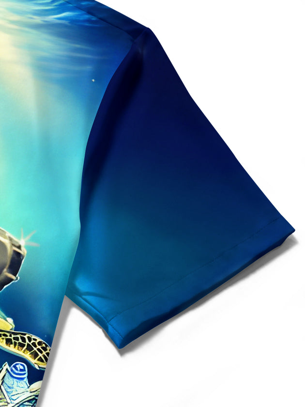 Fun Ocean Environmental Diving Turtle Men's Pocket Short Sleeve Shirts