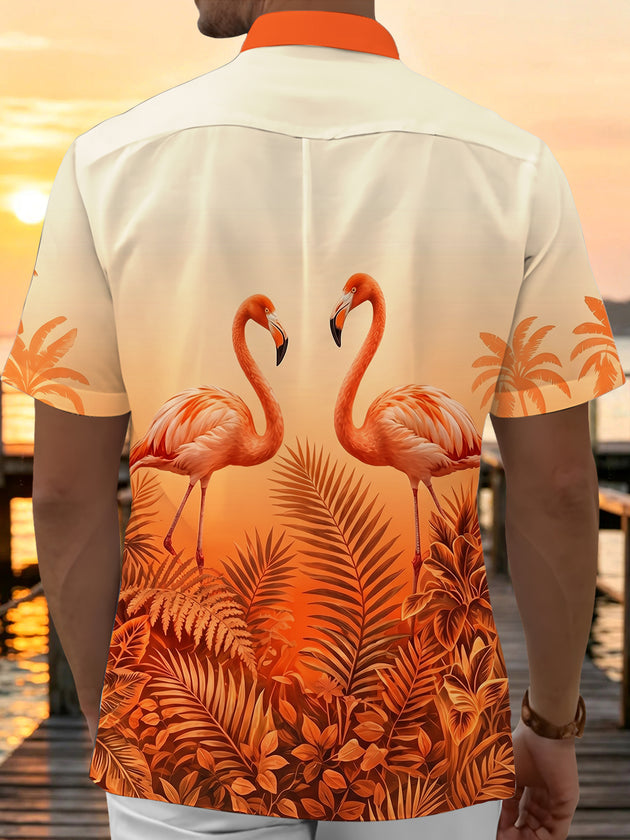 Hawaiian Tropical Sunset Gradient Flamingo Men's Pocket Short Sleeve Shirts