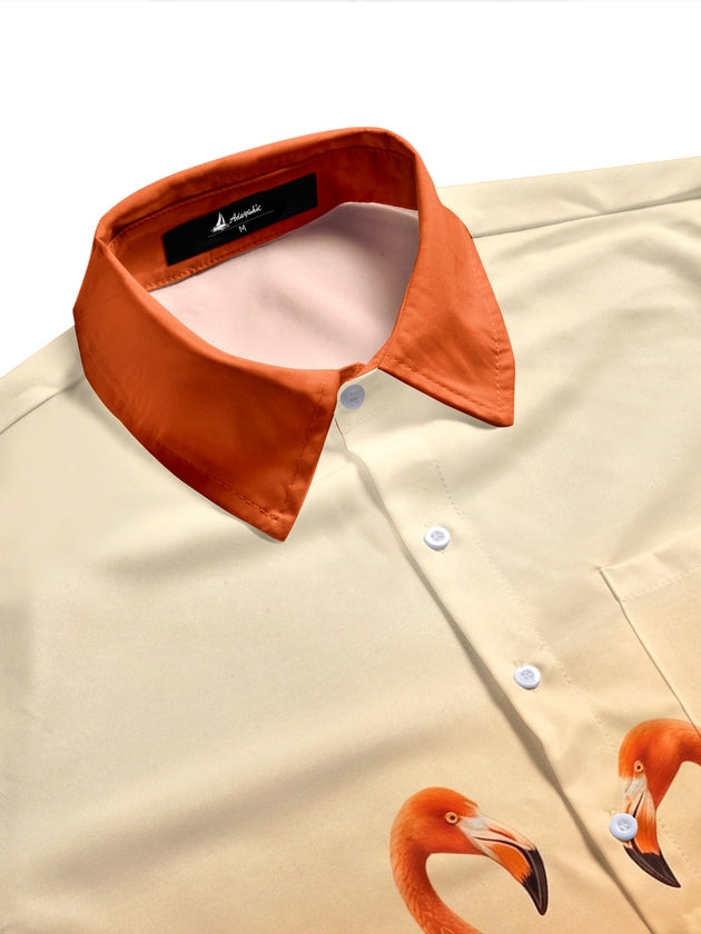 Hawaiian Tropical Sunset Gradient Flamingo Men's Pocket Short Sleeve Shirts