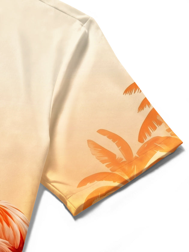 Hawaiian Tropical Sunset Gradient Flamingo Men's Pocket Short Sleeve Shirts